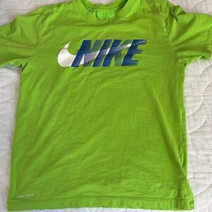 Nike Lime Green Short Sleeve Tee with Blue Gradient Logo and White Swoosh